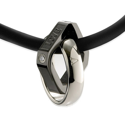 Titanium Steel Couples Pendant Necklace with Double Rings
