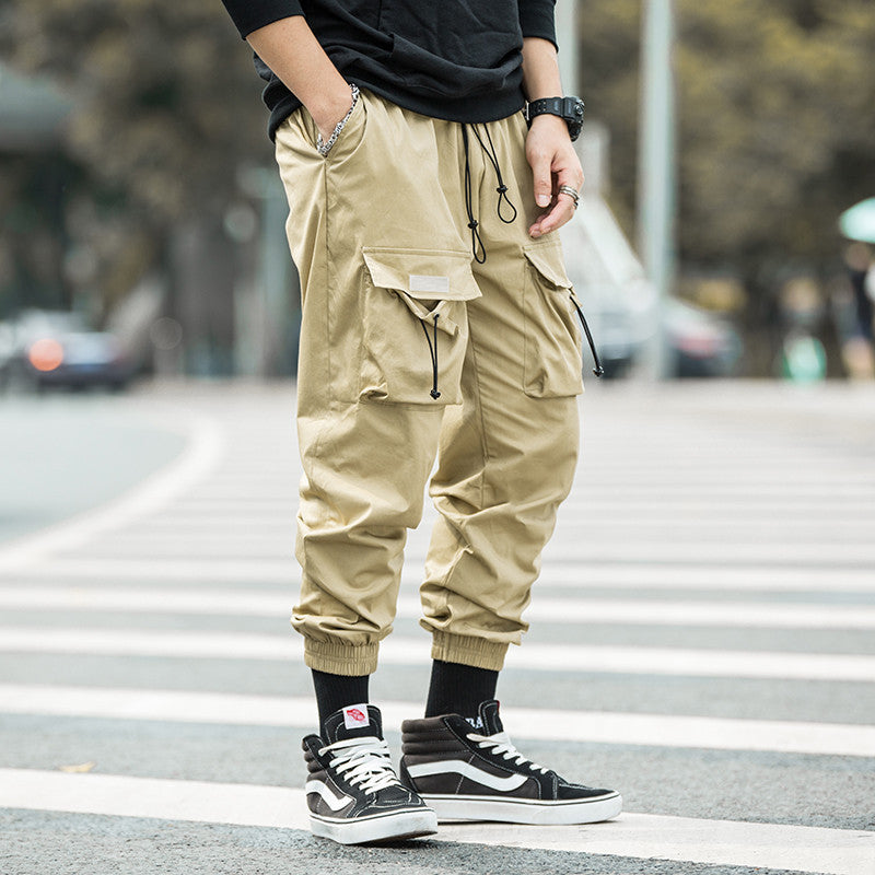 Men's Casual Drawstring Cargo Pants with Pockets