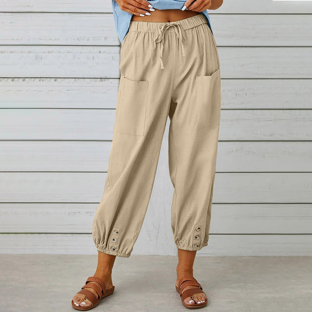 Women's Wide Leg Cotton Linen Casual Trousers