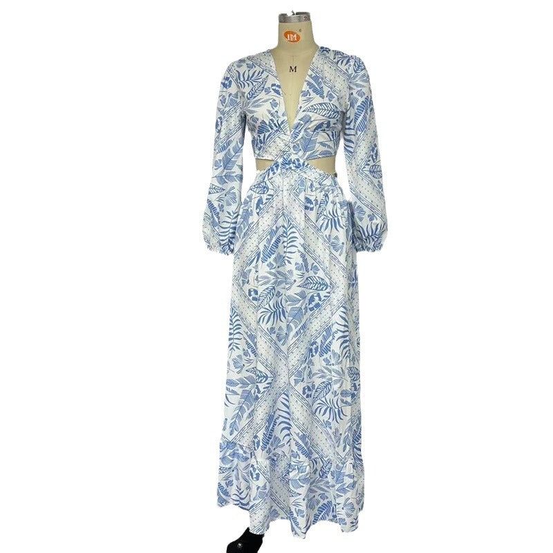 2023 Fashion Print Sheer Long Sleeve Dress