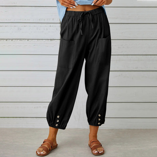 Women's Wide Leg Cotton Linen Casual Trousers