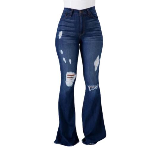 Plus Size High Stretch Ripped Flared Jeans - Casual Style