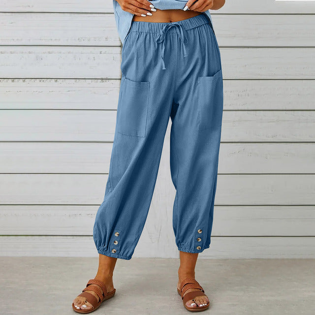 Women's Wide Leg Cotton Linen Casual Trousers