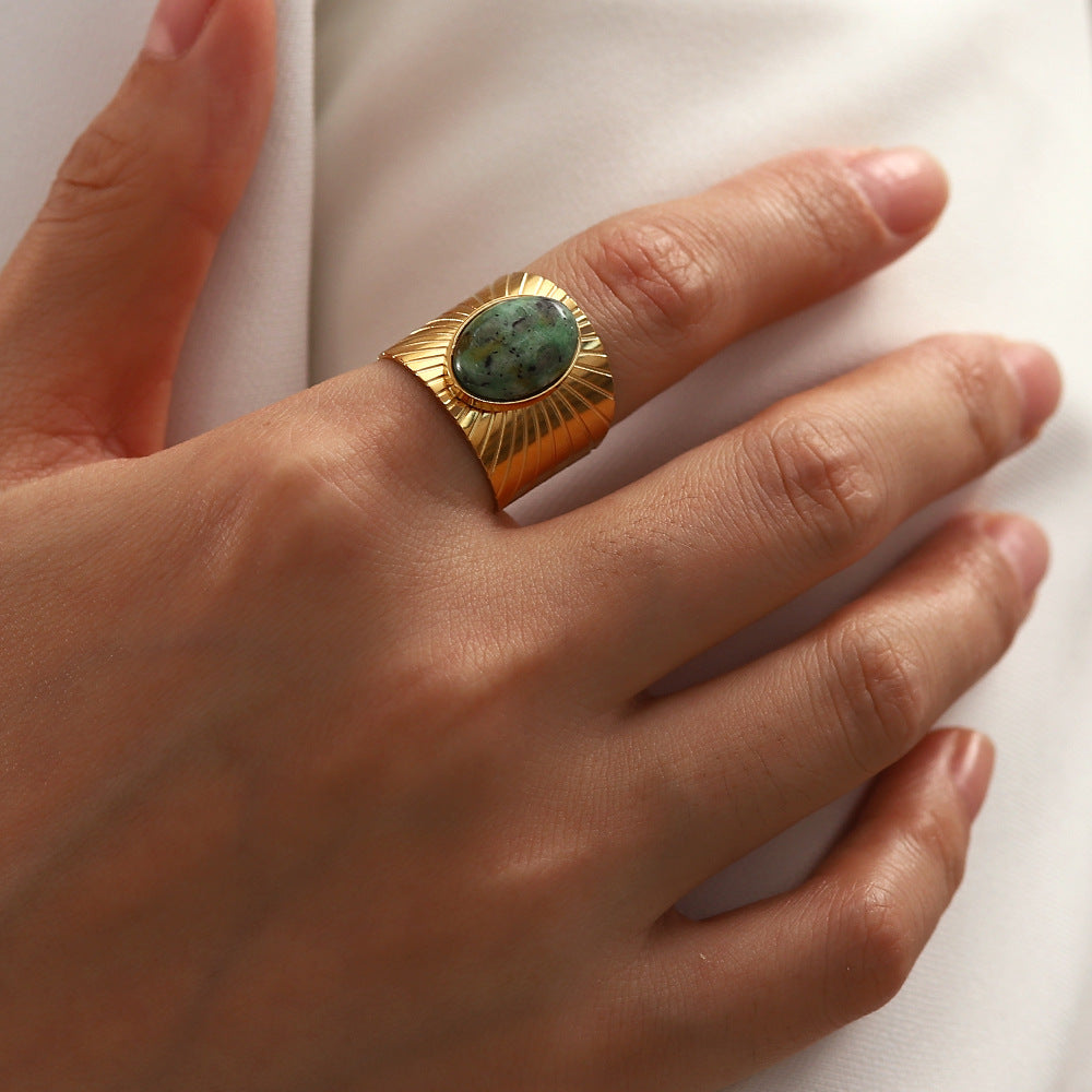Retro Oval African Turquoise Wide Ring for Women