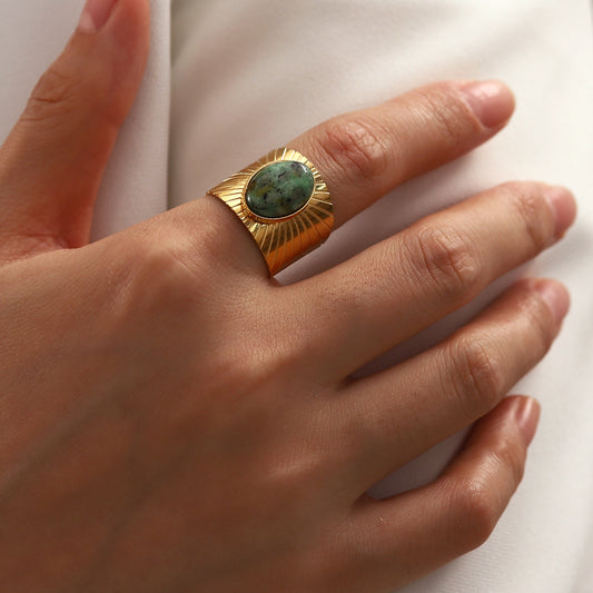 Retro Oval African Turquoise Wide Ring for Women