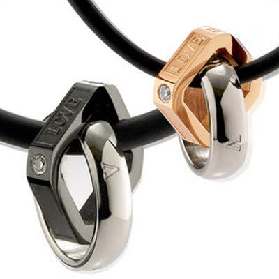 Titanium Steel Couples Pendant Necklace with Double Rings
