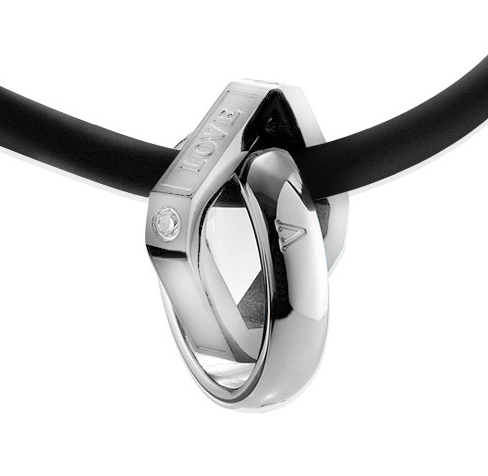 Titanium Steel Couples Pendant Necklace with Double Rings