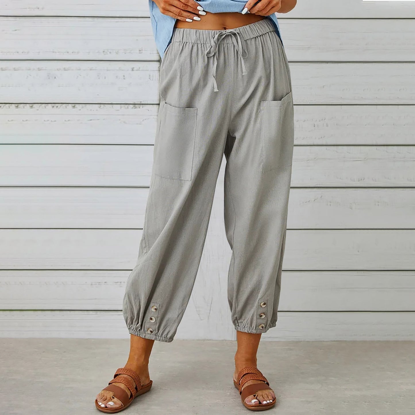 Women's Wide Leg Cotton Linen Casual Trousers