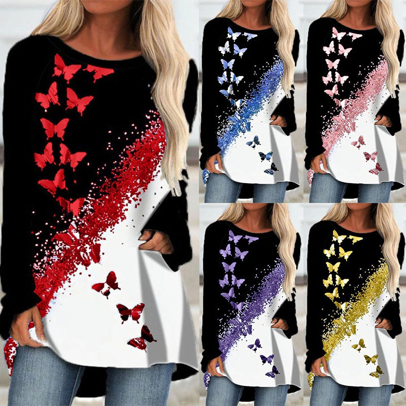 Women's Casual Butterfly Print Loose T-Shirt