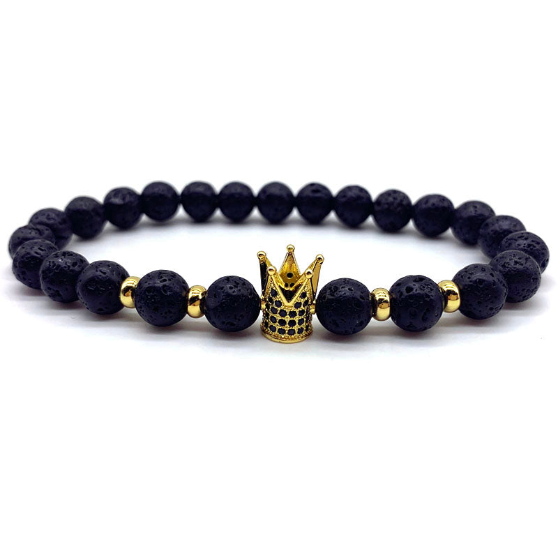 8mm Black Volcanic Stone Beaded Stretch Bracelet