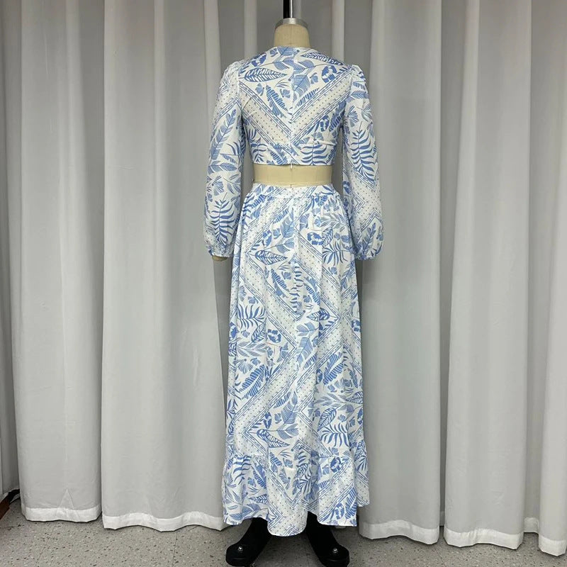 2023 Fashion Print Sheer Long Sleeve Dress