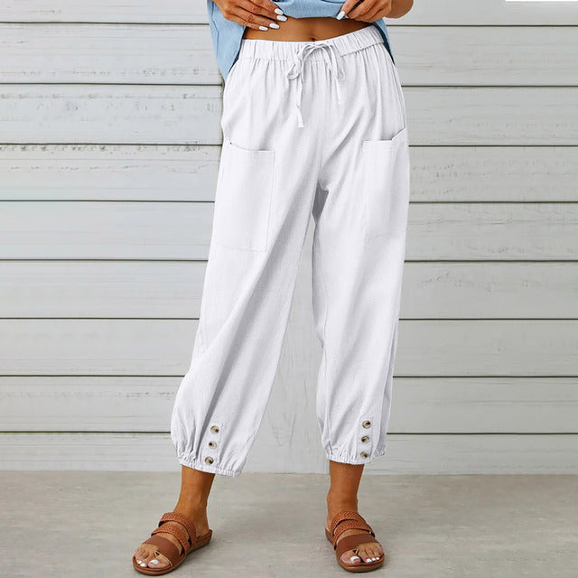 Women's Wide Leg Cotton Linen Casual Trousers