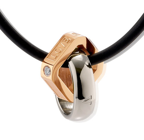 Titanium Steel Couples Pendant Necklace with Double Rings