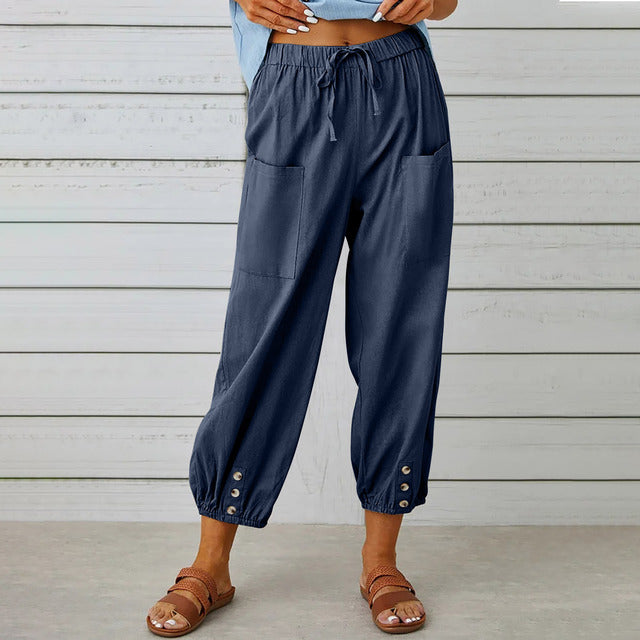 Women's Wide Leg Cotton Linen Casual Trousers