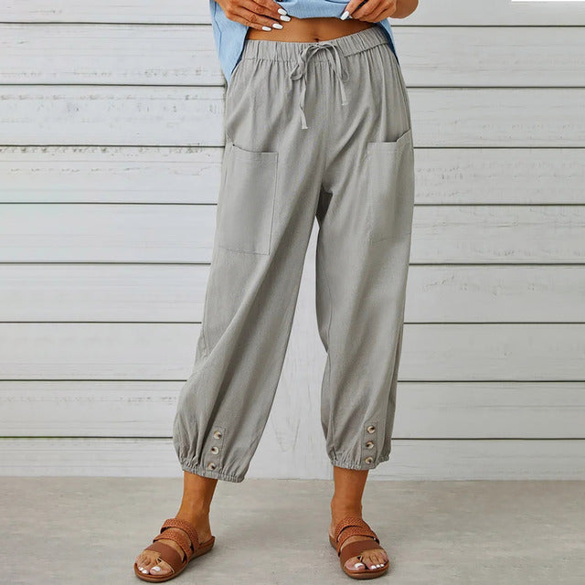 Women's Wide Leg Cotton Linen Casual Trousers