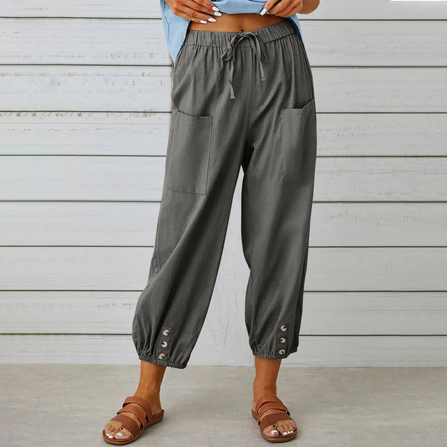 Women's Wide Leg Cotton Linen Casual Trousers