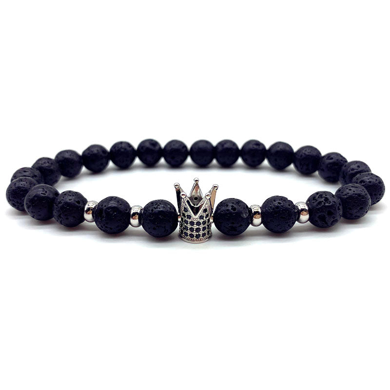 8mm Black Volcanic Stone Beaded Stretch Bracelet