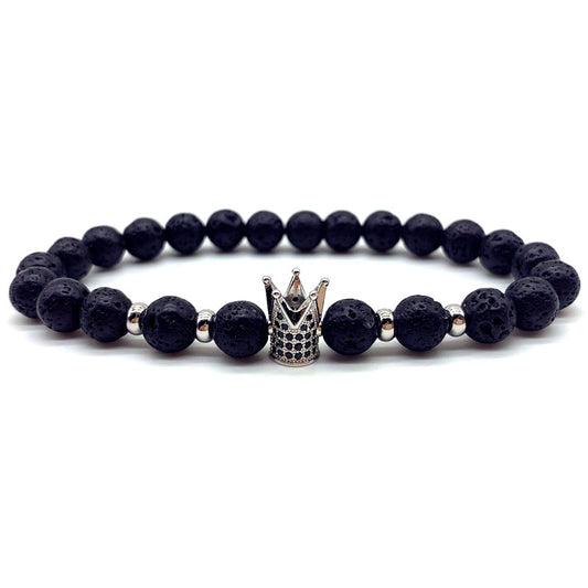 8mm Black Volcanic Stone Beaded Stretch Bracelet