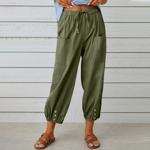 Women's Wide Leg Cotton Linen Casual Trousers