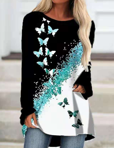 Women's Casual Butterfly Print Loose T-Shirt