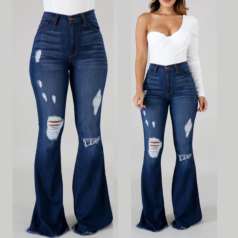 Plus Size High Stretch Ripped Flared Jeans - Casual Style