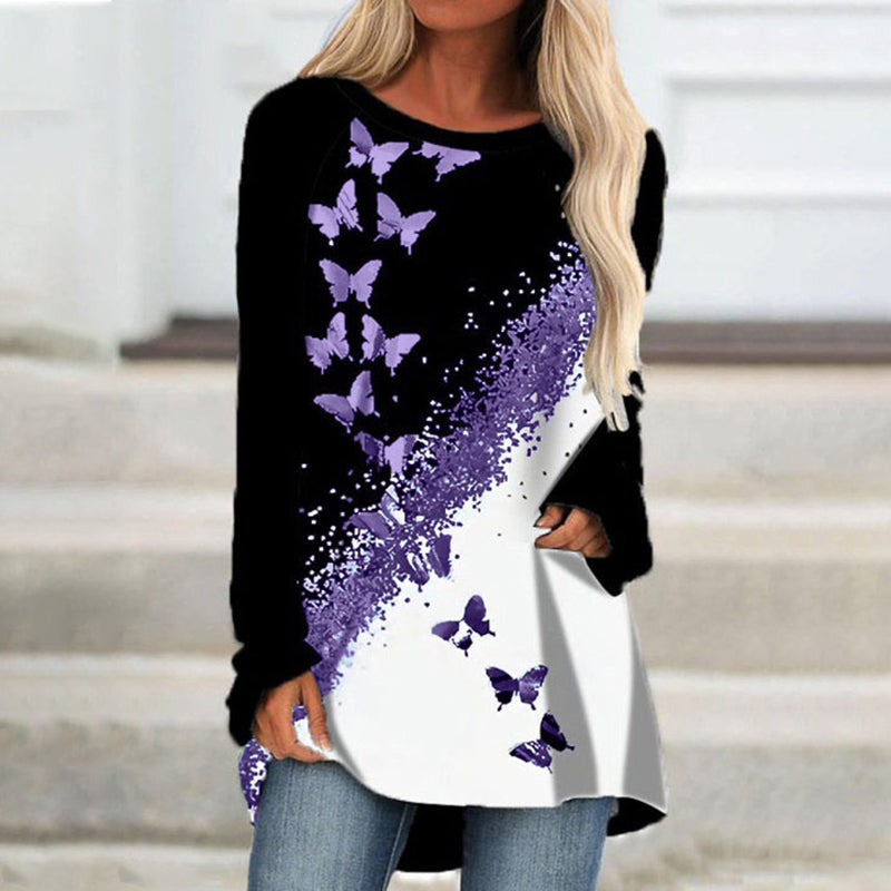Women's Casual Butterfly Print Loose T-Shirt