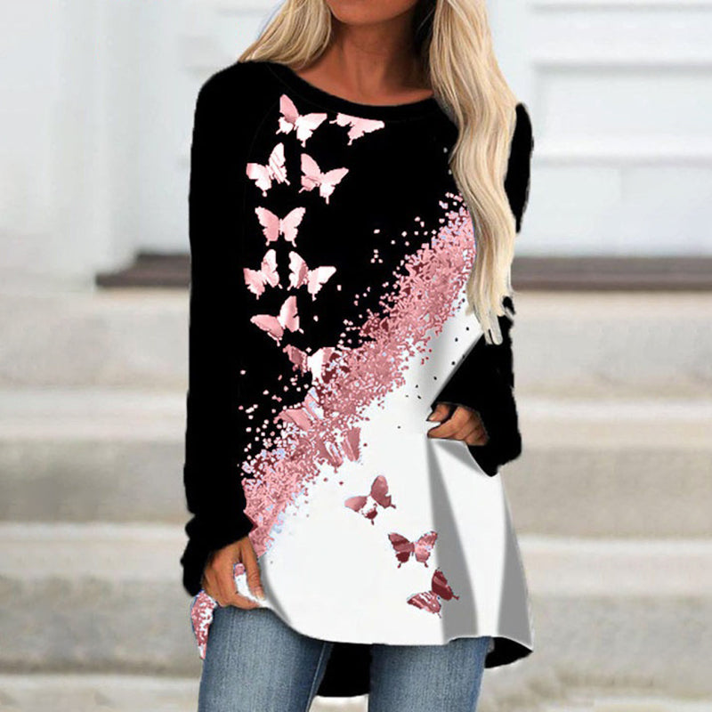 Women's Casual Butterfly Print Loose T-Shirt