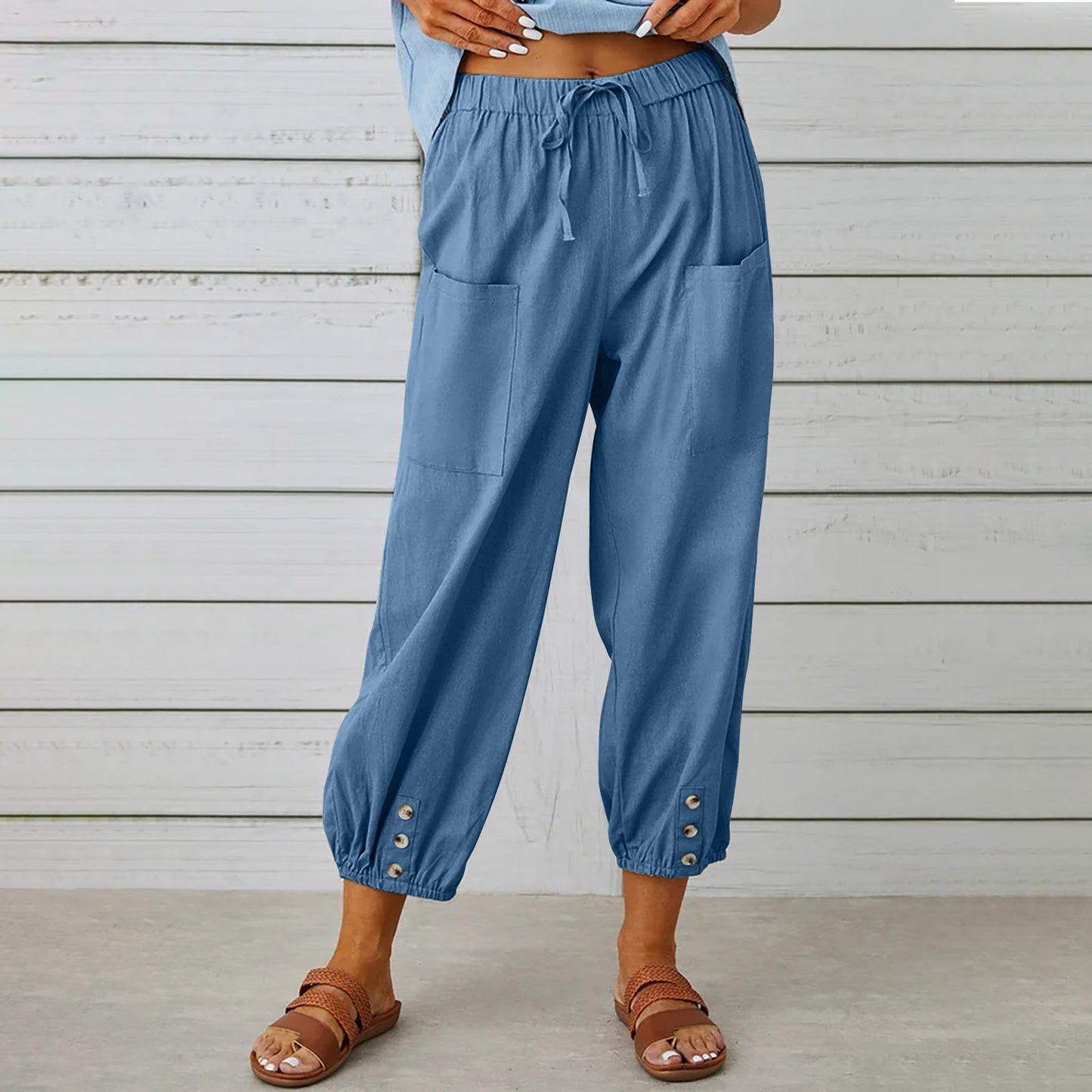 Women's Wide Leg Cotton Linen Casual Trousers