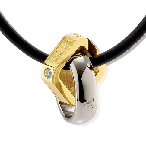 Titanium Steel Couples Pendant Necklace with Double Rings