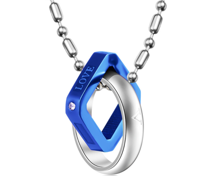Titanium Steel Couples Pendant Necklace with Double Rings