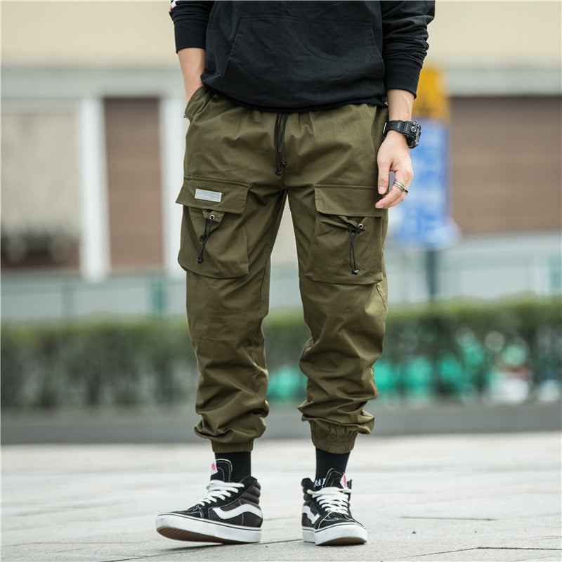 Men's Casual Drawstring Cargo Pants with Pockets