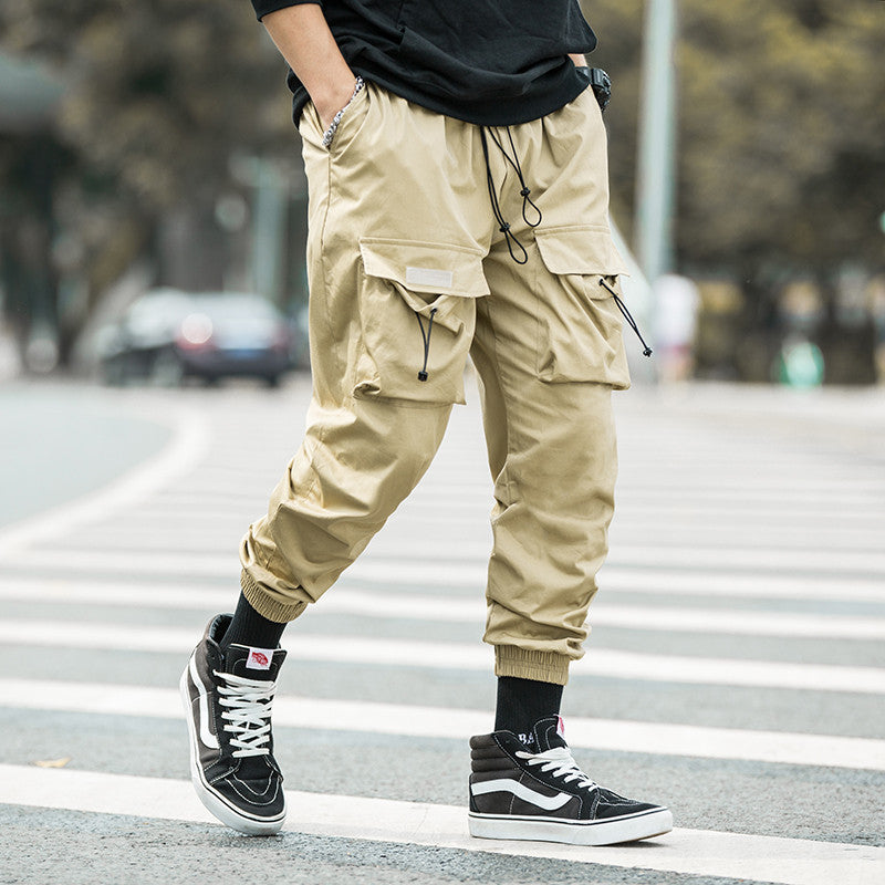 Men's Casual Drawstring Cargo Pants with Pockets