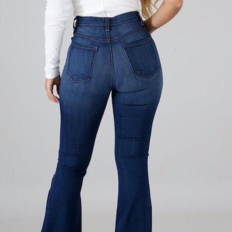Plus Size High Stretch Ripped Flared Jeans - Casual Style